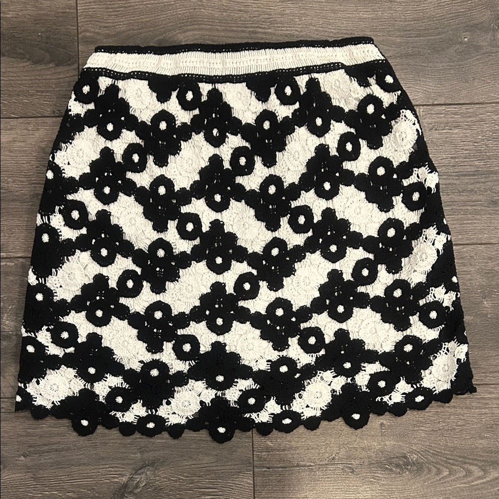 Avec Les Filles Black and White Crochet Skirt